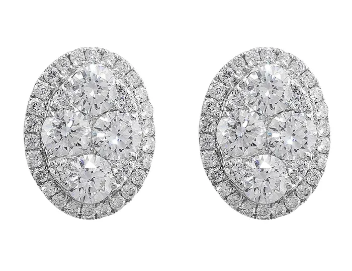 CJ Charles Jewelers Earrings 18k White Gold Oval Pave Diamond Earrings