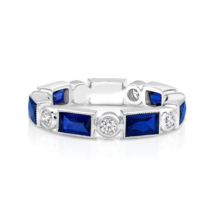 CJ Charles Jewelers Rings 18kt White Gold Sapphire Diamond Band Ring