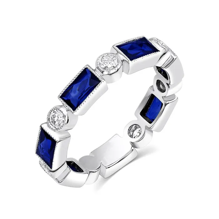 CJ Charles Jewelers Rings 18kt White Gold Sapphire Diamond Band Ring