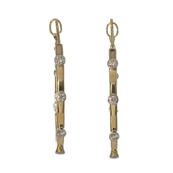 Croghans 50ctw Diamond Bezel Two Tone 14K Gold Hoop Earrings Earrings