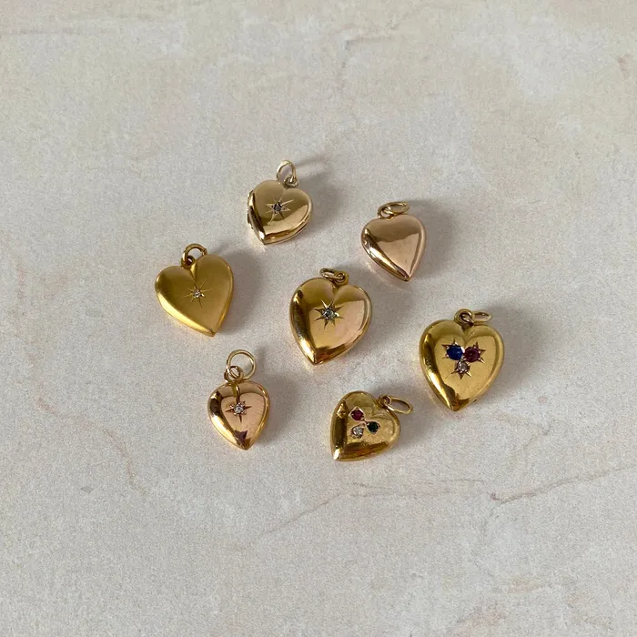 Croghans Charm Necklaces Vintage 15K Gold Puffed Heart Charm