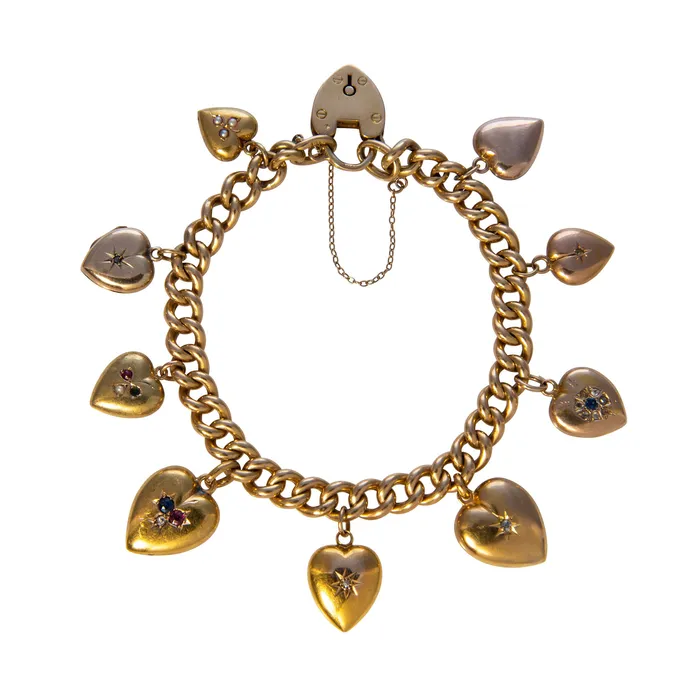 Croghans Charm Necklaces Vintage 15K Gold Puffed Heart Charm