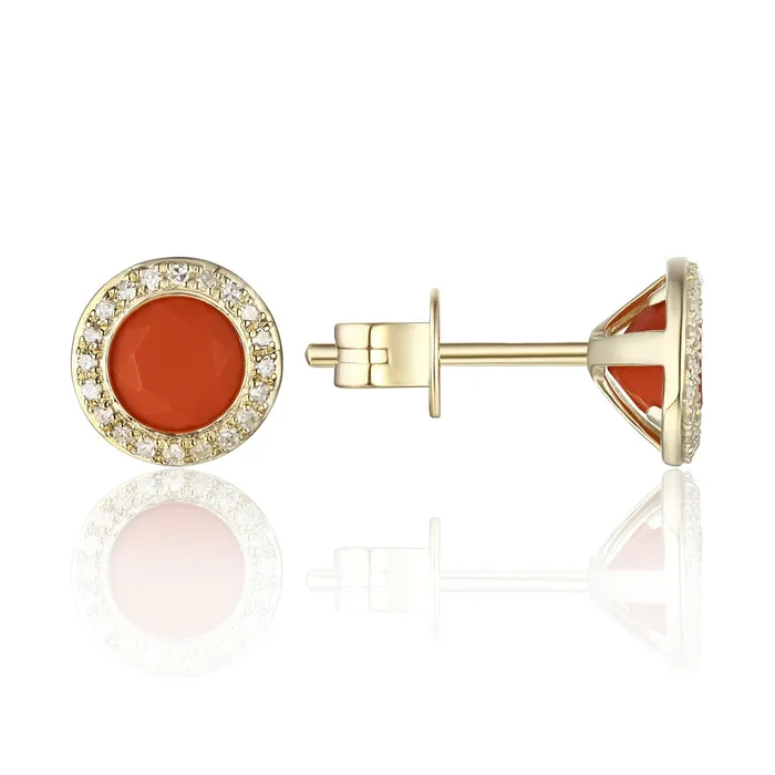 Croghans Coral Diamond Halo 14K Yellow Gold Martini Stud Earrings Earrings