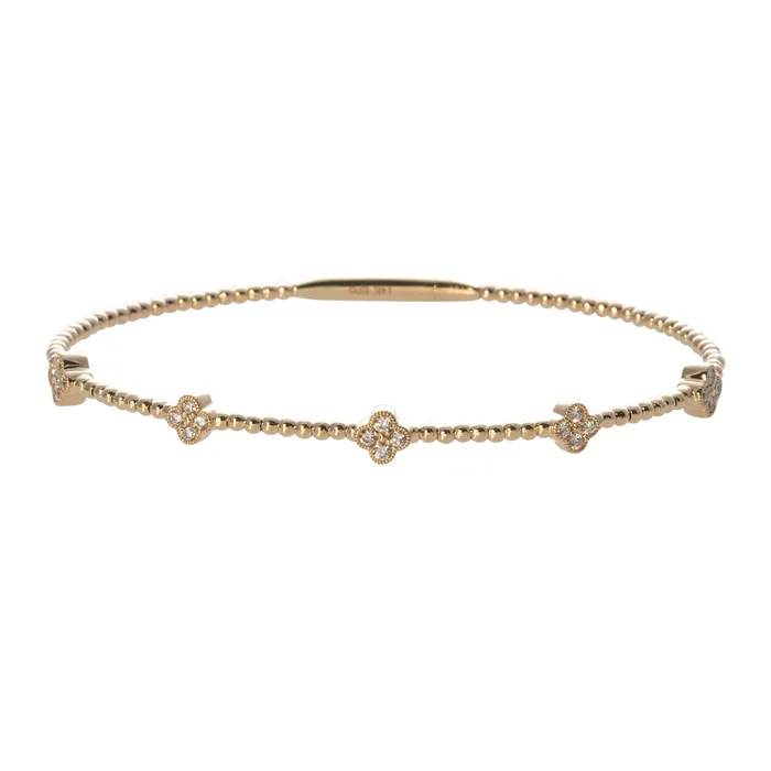 Croghans Diamond Quad 5 Station 14K Yellow Gold Beaded Flexible Bangle PreStyled Sets Croghans Diamond Quad 5 Station 14K Yellow Gold Beaded Flexible Bangle PreStyled Sets