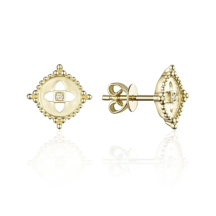 Croghans Earrings 14K Yellow Gold Beaded Circle Stud Earrings