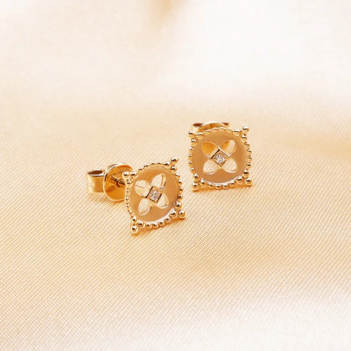 Croghans Earrings 14K Yellow Gold Beaded Circle Stud Earrings