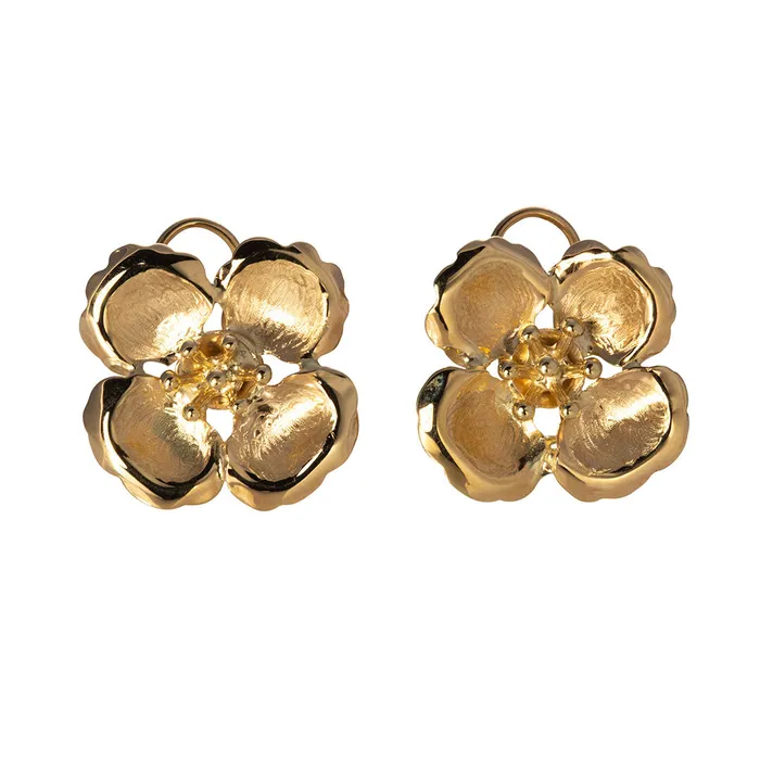 Croghans Earrings 14K Yellow Gold Dogwood Flower Earrings