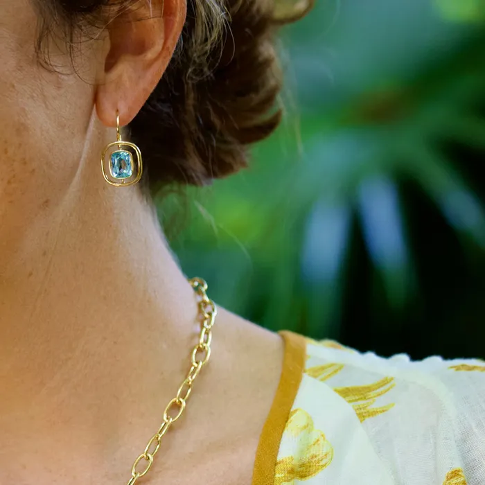 Croghans Earrings 65ctw Cushion Blue Topaz 18K Yellow Gold Leverback Earrings