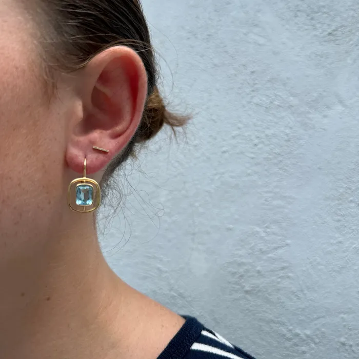Croghans Earrings 65ctw Cushion Blue Topaz 18K Yellow Gold Leverback Earrings
