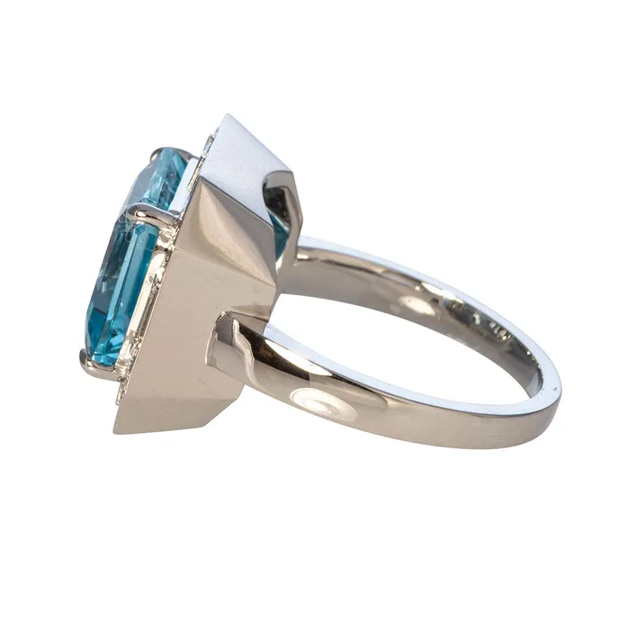 Croghans Rings EmeraldCut Blue Topaz Diamond 18K White Gold Ring
