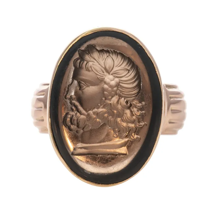 Croghans Rings Victorian Smoky Quartz Intaglio 14K Gold Ring