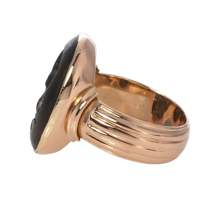 Croghans Rings Victorian Smoky Quartz Intaglio 14K Gold Ring
