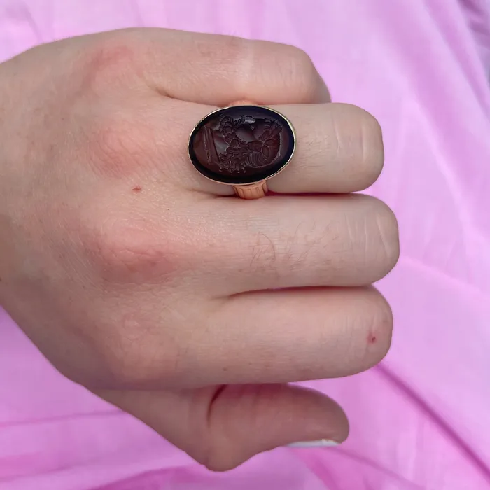 Croghans Rings Victorian Smoky Quartz Intaglio 14K Gold Ring
