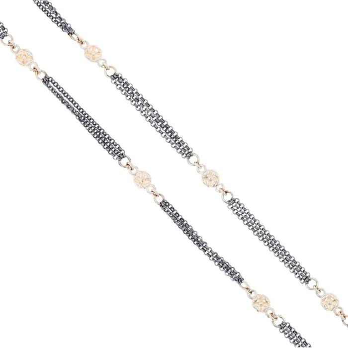 Cynthia Ann Necklaces Cynthia Ann Blackened Sterling Silver and 14K Yellow Gold Cross Station Necklace 18 inches Cynthia Ann Necklaces Cynthia Ann Blackened Sterling Silver and 14K Yellow Gold Cross Station Necklace 18 inches