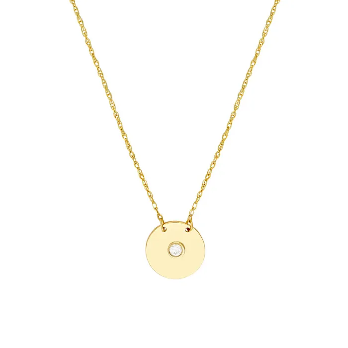 Diamond Small Disk 14K Yellow Gold Pendant Necklace Croghans Necklaces