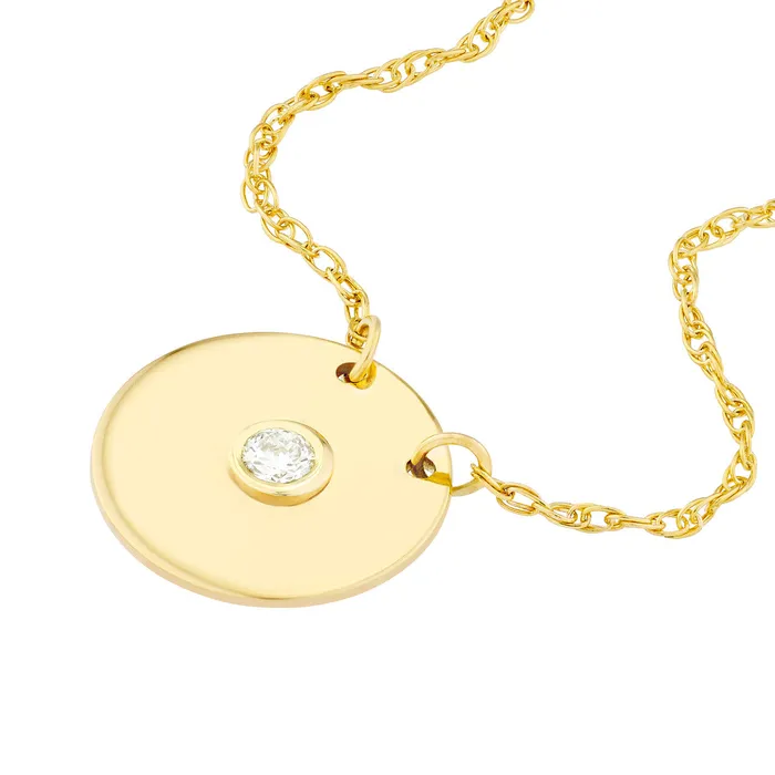Diamond Small Disk 14K Yellow Gold Pendant Necklace Croghans Necklaces