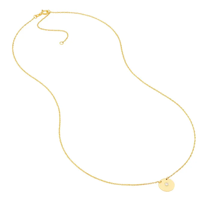 Diamond Small Disk 14K Yellow Gold Pendant Necklace Croghans Necklaces