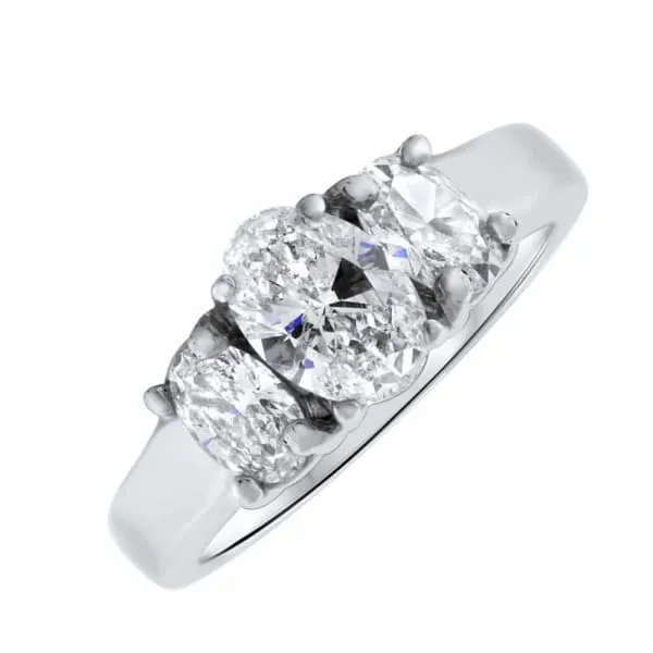 Diamond Source NYC Rings 3 Stone Diamond Ring Set in 14K White Gold 150ct tw Oval Cut Natural Diamonds