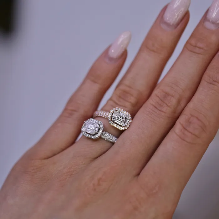 Diamond Source NYC Rings Round Brilliant Baguette Diamond Fashion Ring Set in 18K White Gold 151ct tw