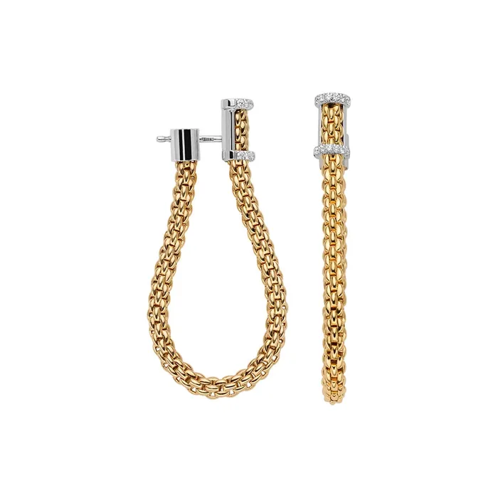 Earrings FOPE Fope 18K Yellow Gold Essentials Collection Mesh Chain Dangle Earrings with Diamonds Earrings FOPE Fope 18K Yellow Gold Essentials Collection Mesh Chain Dangle Earrings with Diamonds
