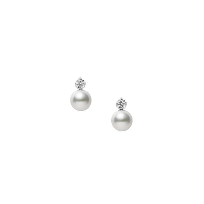 Earrings Mikimoto Mikimoto 18K White Gold Akoya Pearl Diamond Stud Earrings Earrings Mikimoto Mikimoto 18K White Gold Akoya Pearl Diamond Stud Earrings
