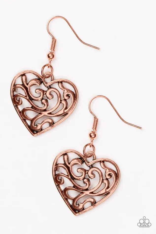 Earrings Paparazzi Earring The Truth HEARTS Copper Paparazzi Jewelry