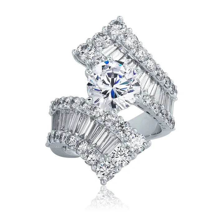 Engagement Collections Rings 18K White Gold Wide Baguette Round Diamond Bypass SemiMount Ring Engagement Collections Rings 18K White Gold Wide Baguette Round Diamond Bypass SemiMount Ring