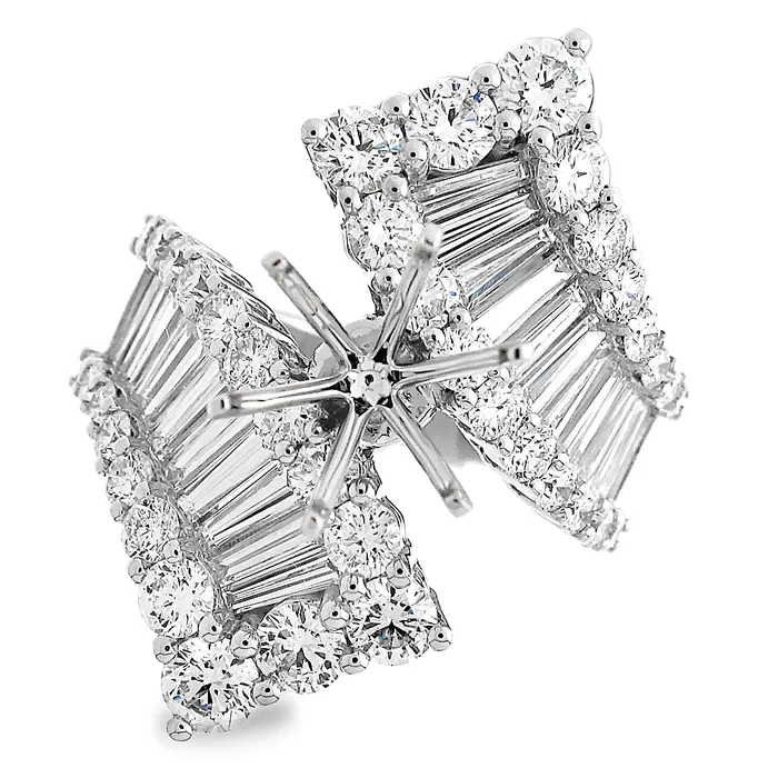 Engagement Collections Rings 18K White Gold Wide Baguette Round Diamond Bypass SemiMount Ring Engagement Collections Rings 18K White Gold Wide Baguette Round Diamond Bypass SemiMount Ring