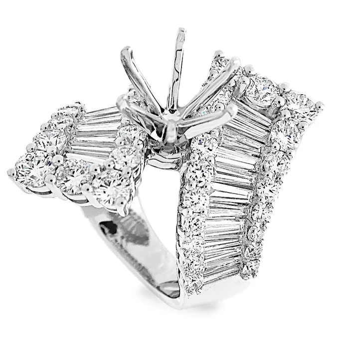 Engagement Collections Rings 18K White Gold Wide Baguette Round Diamond Bypass SemiMount Ring Engagement Collections Rings 18K White Gold Wide Baguette Round Diamond Bypass SemiMount Ring