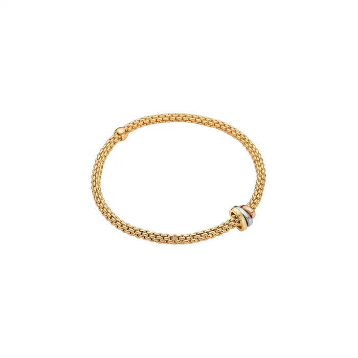 Fope 18K Yellow Gold Prima Collection Flex It Bracelet with Tri Gold Roundel Small Size FOPE Bracelets Fope 18K Yellow Gold Prima Collection Flex It Bracelet with Tri Gold Roundel Small Size FOPE Bracelets
