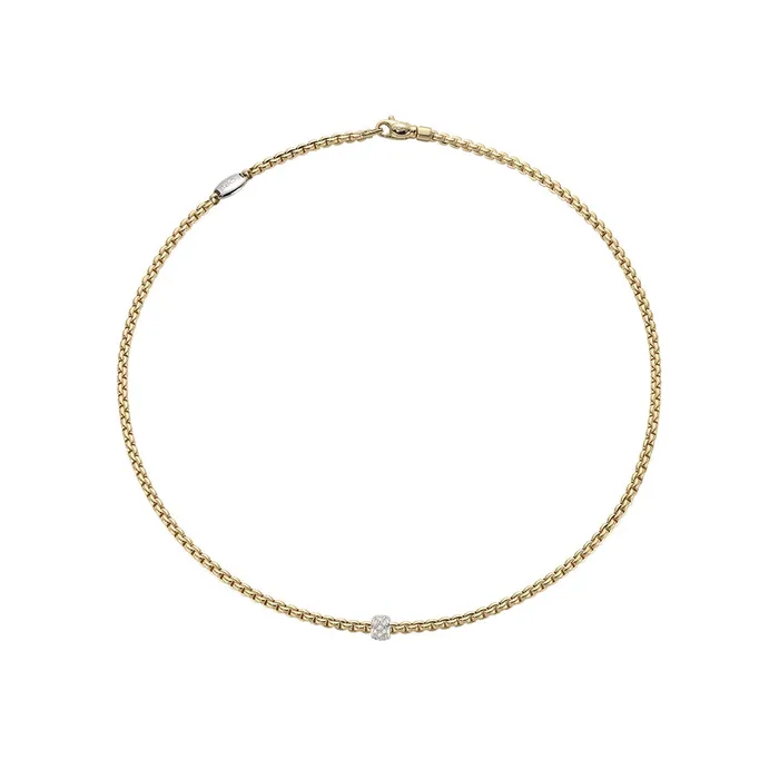 FOPE Fope 18K Yellow Gold Eka Tiny Collection Necklace with White Gold Diamond Rondel 18 inch Necklaces FOPE Fope 18K Yellow Gold Eka Tiny Collection Necklace with White Gold Diamond Rondel 18 inch Necklaces
