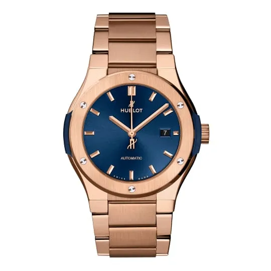 Hublot Classic Fusion Blue King Gold Bracelet 42mm Watch Ref 548OX7180OX Blue Dial 18K Rose Gold Bracelet Hublot Bracelets Hublot Classic Fusion Blue King Gold Bracelet 42mm Watch Ref 548OX7180OX Blue Dial 18K Rose Gold Bracelet Hublot Bracelets