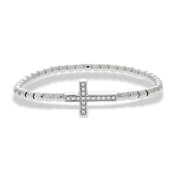 Hulchi Belluni Bracelets Hulchi Belluni 18K White Gold Diamond Cross Tresore Stretch Bracelet