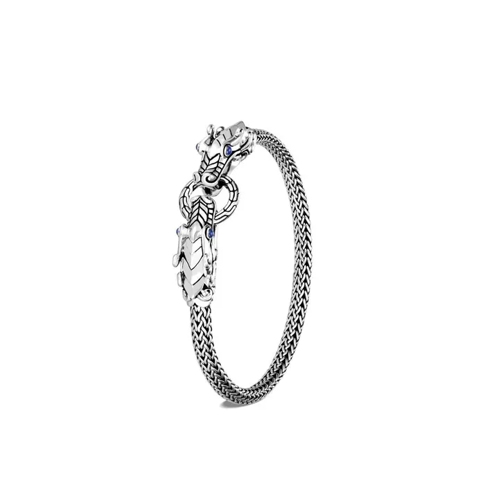 John Hardy Bracelets John Hardy Legends Naga Sterling Silver 5mm Double Head with Blue Sapphire Eyes XSmall Chain Bracelet