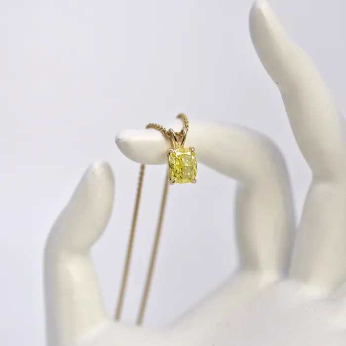 Labgrown Fancy Vivid Yellow Cushion Cut Pendant in 14k Yellow Gold PEN14400 Diamond Source NYC Necklaces