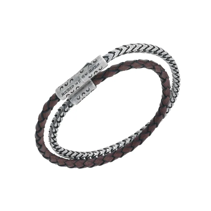 Marco Dal Maso Lash Double Wrap Recycled Oxidized Sterling Silver and Woven Brown Leather Bracelet Marco Dal Maso Bracelets Marco Dal Maso Lash Double Wrap Recycled Oxidized Sterling Silver and Woven Brown Leather Bracelet Marco Dal Maso Bracelets