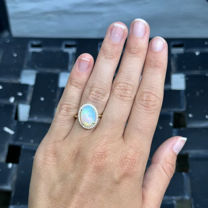 Mazza Rings Mazza Opal Doublet Diamond Halo 14K Gold Ring