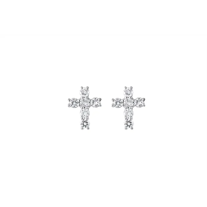 Meierotto Jewelers Earrings 18K White Gold Diamond Stud Cross Earrings