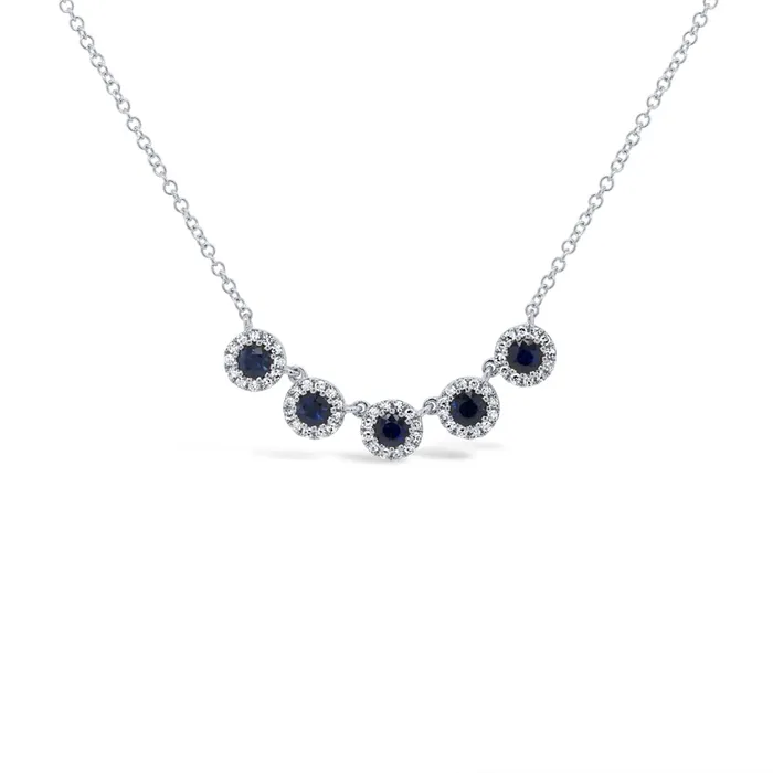 Meierotto Jewelers Necklaces 14K White Gold Sapphire Diamond 5 Station Necklace Meierotto Jewelers Necklaces 14K White Gold Sapphire Diamond 5 Station Necklace