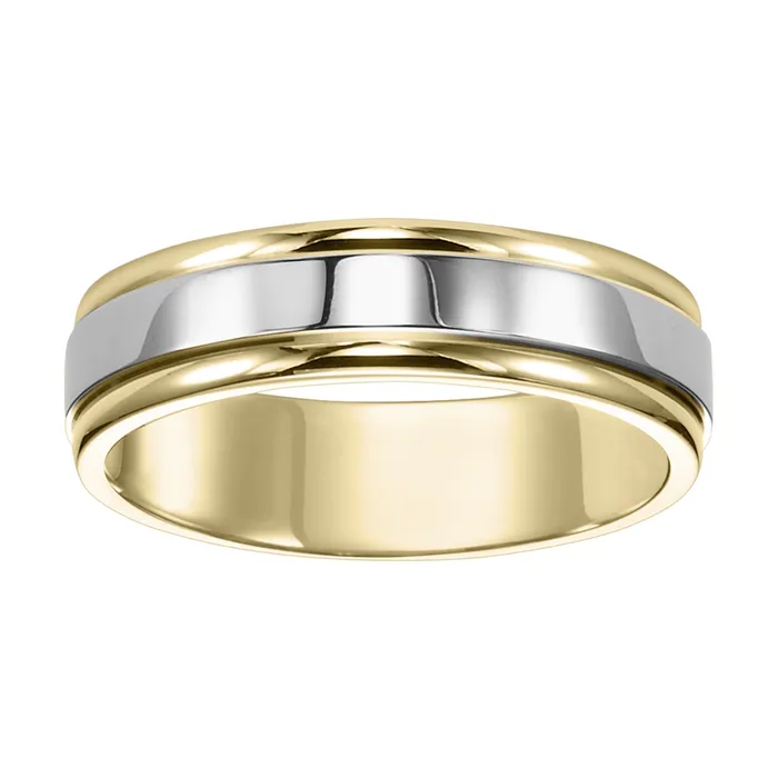 Mens Bands 6mm 14K Gold Two Tone Wedding Band with Polished Finish Round Edges Rings Mens Bands 6mm 14K Gold Two Tone Wedding Band with Polished Finish Round Edges Rings