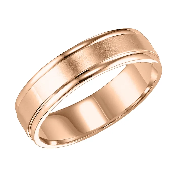 Mens Bands Rings 7mm 14K Rose Gold Wedding Band with Brushed Center and Polished Round Edges Mens Bands Rings 7mm 14K Rose Gold Wedding Band with Brushed Center and Polished Round Edges
