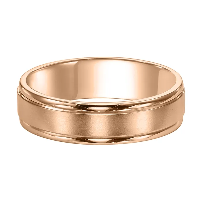 Mens Bands Rings 7mm 14K Rose Gold Wedding Band with Brushed Center and Polished Round Edges Mens Bands Rings 7mm 14K Rose Gold Wedding Band with Brushed Center and Polished Round Edges