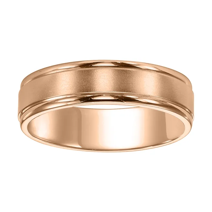 Mens Bands Rings 7mm 14K Rose Gold Wedding Band with Brushed Center and Polished Round Edges Mens Bands Rings 7mm 14K Rose Gold Wedding Band with Brushed Center and Polished Round Edges