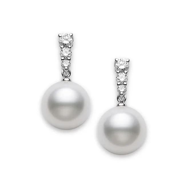 Mikimoto Earrings Mikimoto 18K White Gold Pearl and Diamond Dangle Earrings Mikimoto Earrings Mikimoto 18K White Gold Pearl and Diamond Dangle Earrings