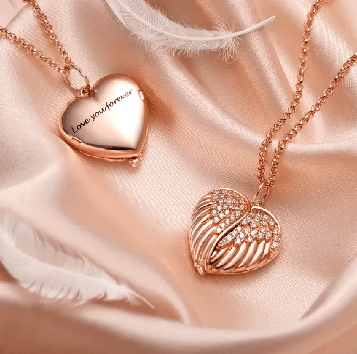Necklaces Belbren Personalized Angel Wings Heart Locket Necklace Custom Engraved Photo Pendant in Sterling Silver Gold or Rose Gold