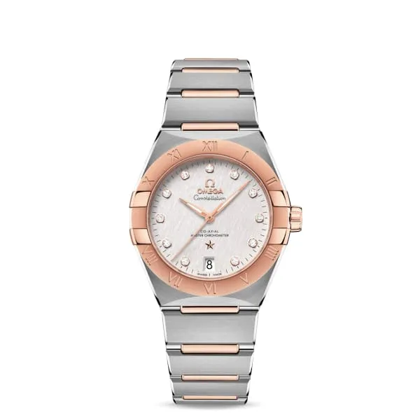 Omega Constellation 36mm Watch Ref 13120362052001 Silver Diamond Index Dial 18K Rose Gold Bezel Two Tone Stainless Steel 18K Rose Gold Bracelet Omega Bracelets Omega Constellation 36mm Watch Ref 13120362052001 Silver Diamond Index Dial 18K Rose Gold Bezel Two Tone Stainless Steel 18K Rose Gold Bracelet Omega Bracelets