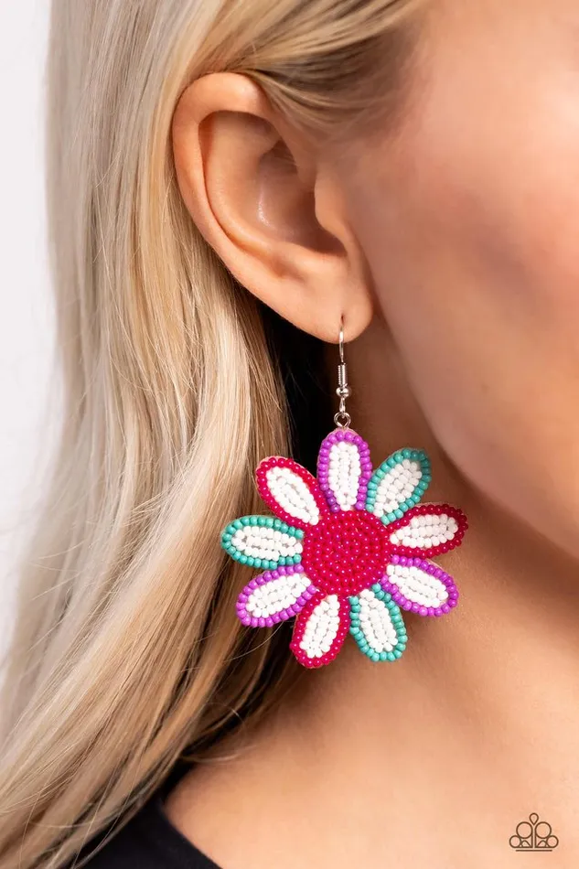 Paparazzi Earring Decorated Daisies White Paparazzi Jewelry Earrings