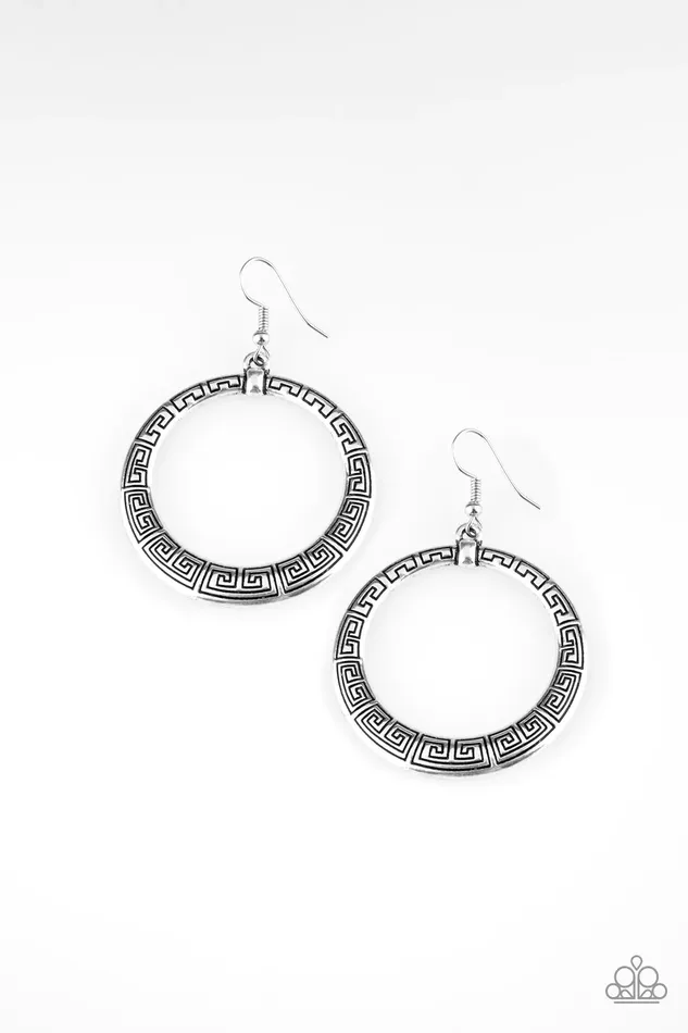 Paparazzi Earring Mayan Mantra Silver Paparazzi Jewelry Earrings