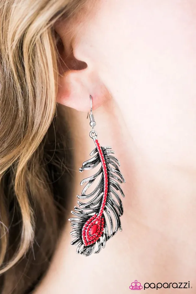 Paparazzi Jewelry Earrings Paparazzi Earring Fallen Feather Red