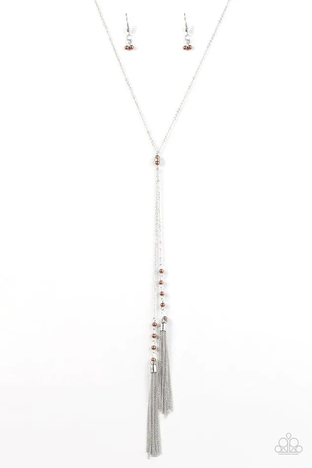 Paparazzi Necklace Tassel Temptation Brown Paparazzi Jewelry Necklaces